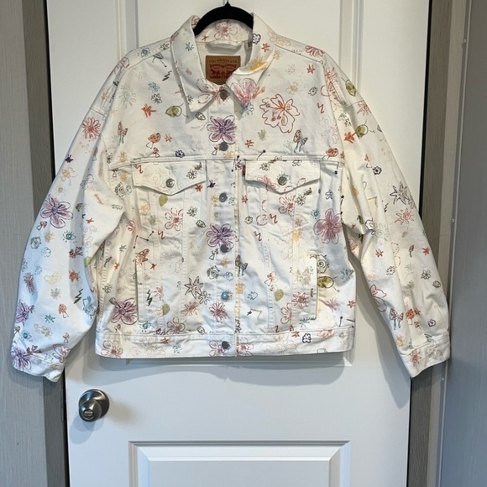 Levi's oversized Doodle Denim Jacket Evil Eye Multi Pattern🛸👽🧿🪬XL